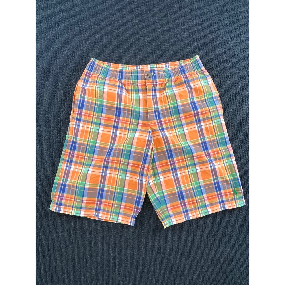 Polo Ralph Lauren Mens Madras Plaid Swim Trunks Orange Blue Green Medium 7in